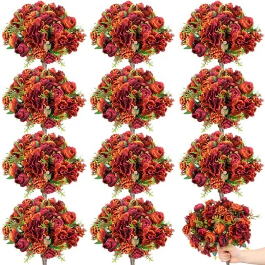 12 Bundles Artificial Roses Bouquets Silk Flowers for Wedding Decor