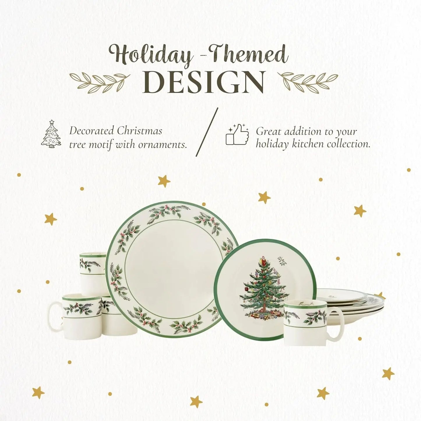 Christmas Tree Dinnerware Set Festive Holiday Tableware Plates Mugs