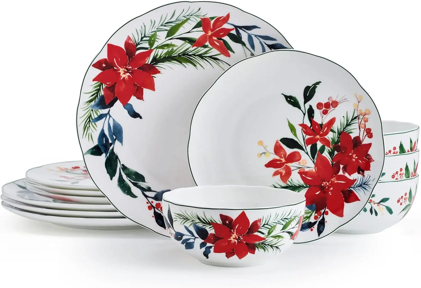 Merry Poinsettia Bone China Dinnerware Set Service for 4