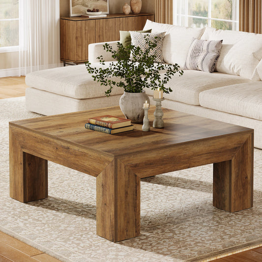 Tribesigns Farmhouse Square Coffee Table with Sturdy Wooden Legs for Living Room