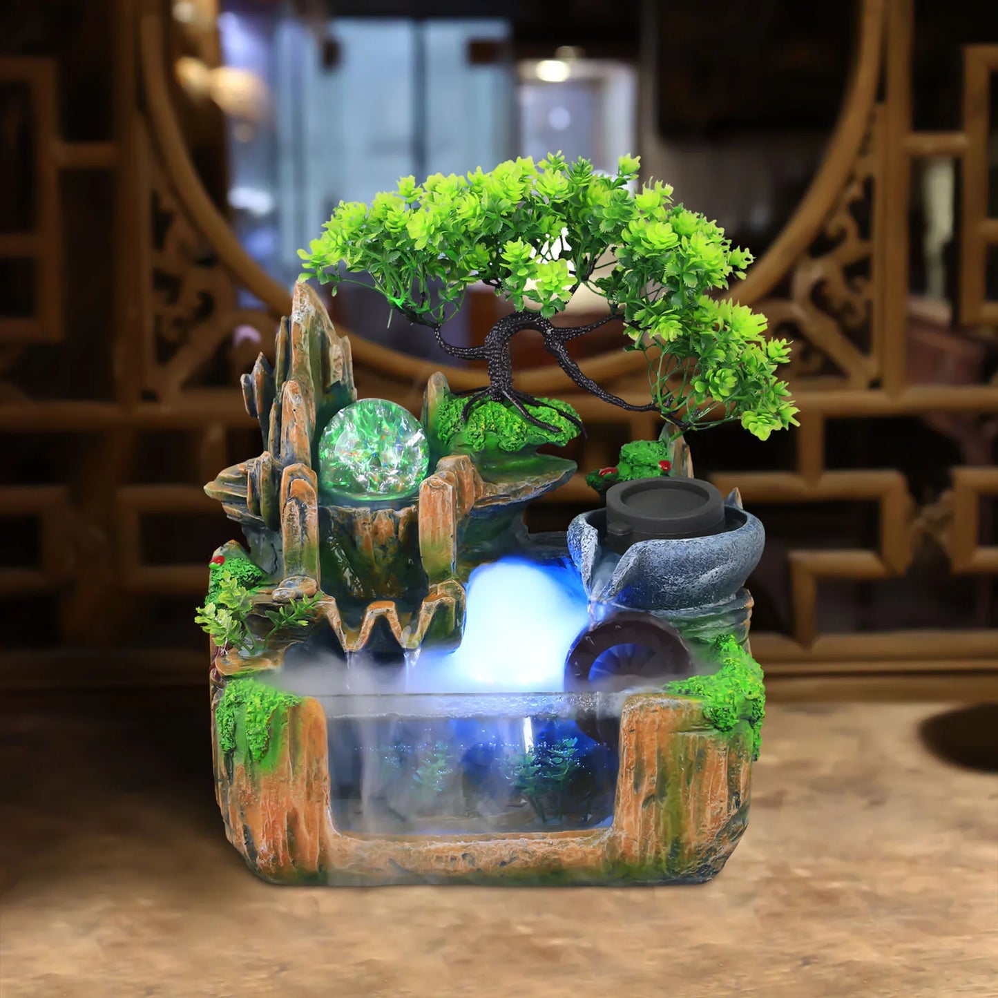 Rockery Water Fountain Indoor Tabletop Decor With LED Light And Mist