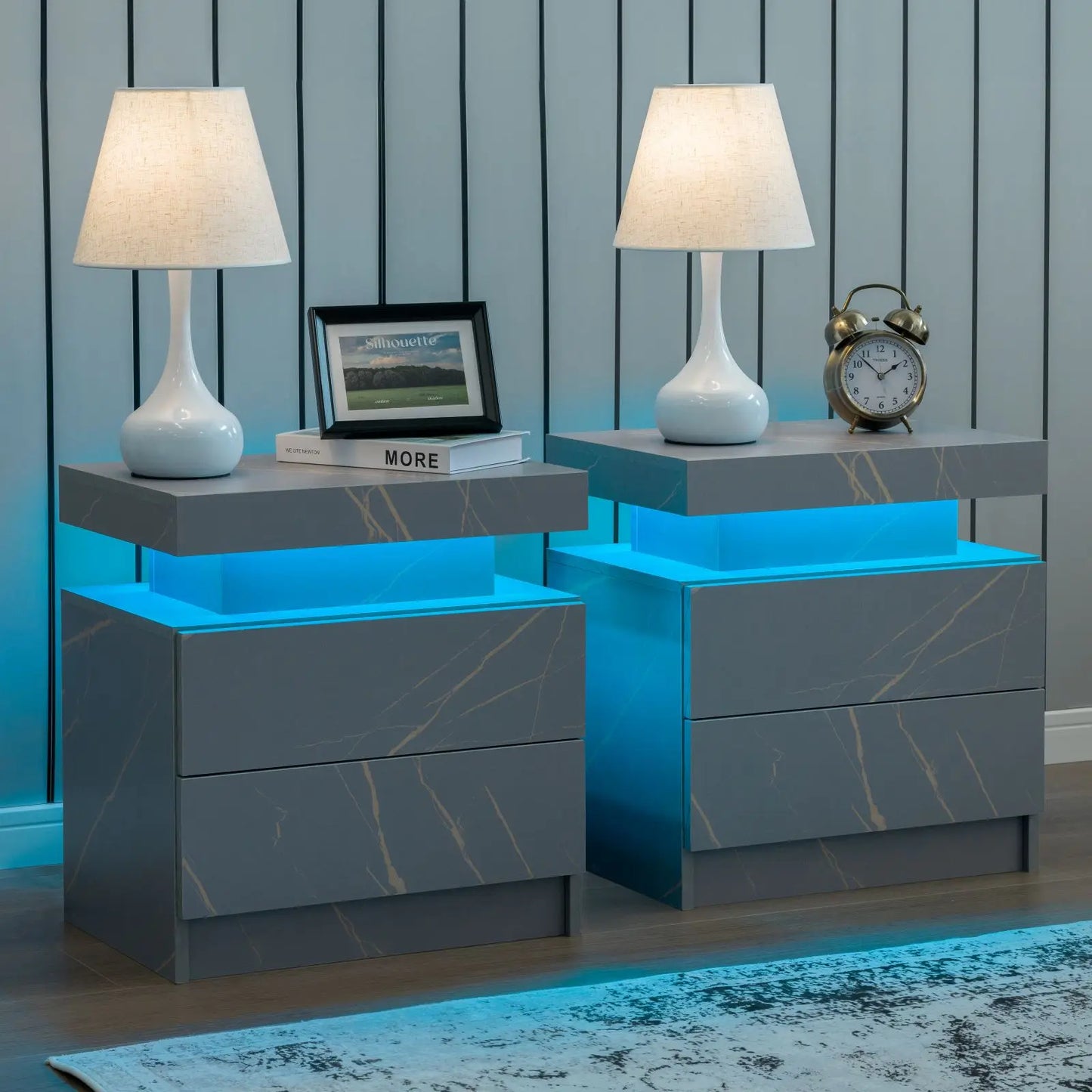 Cubehom LED Nightstand Set 2 Drawers Bedside Table