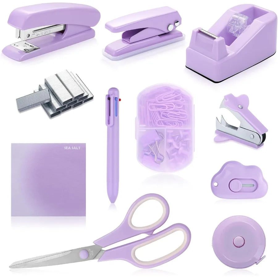 High-concerned Desk Accessory Kit With Stapler, Tape Dispenser, Ballpoint