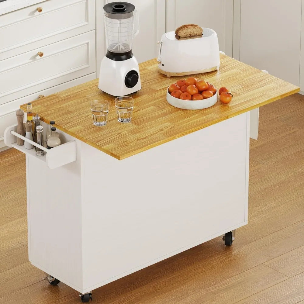 Rolling Kitchen Island With Storage Spice Rack And Towel Rack