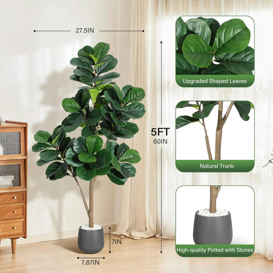 HiMIS Fiddle Leaf Fig Tree Artificial Lyrata Planter Pot