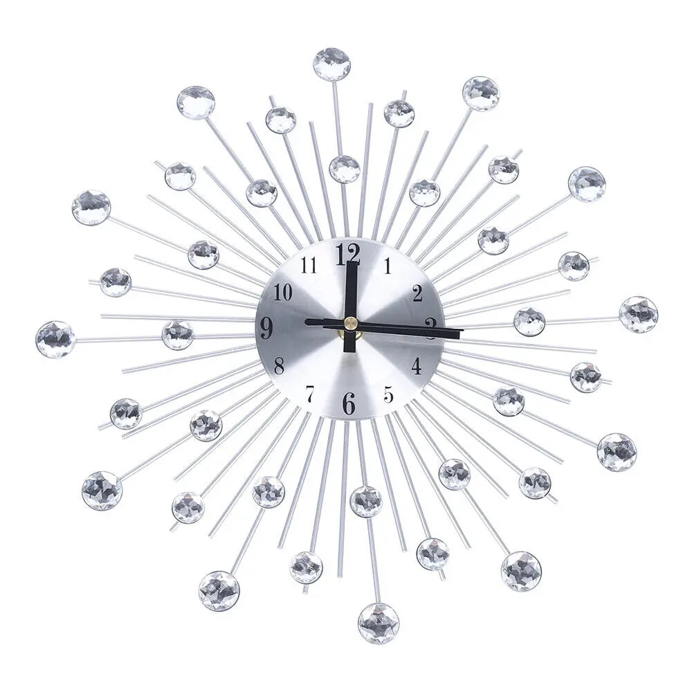 Bymaocar Silent Metal Wall Clock With Glass Crystal Decor