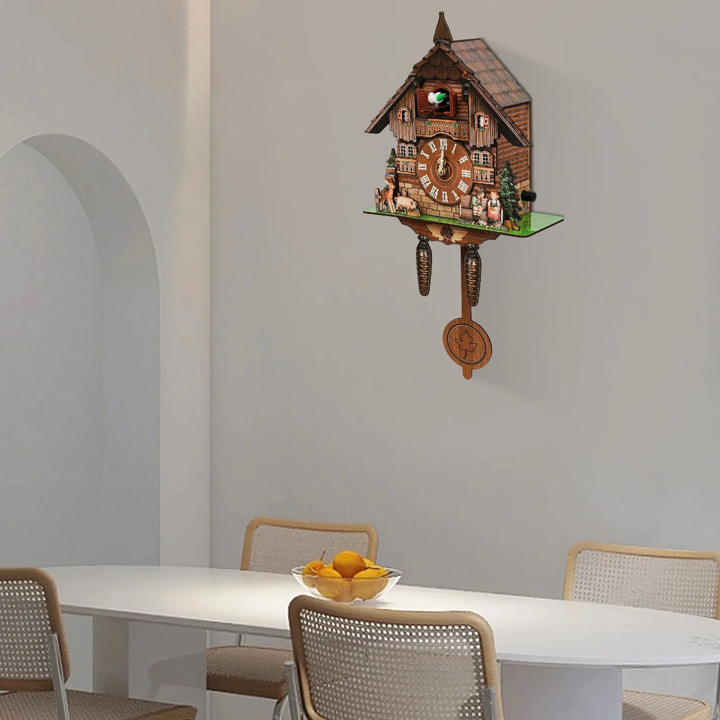 Cuckoo Wall Clock Traditional Chalet Forest House Pendulum Quartz Clock