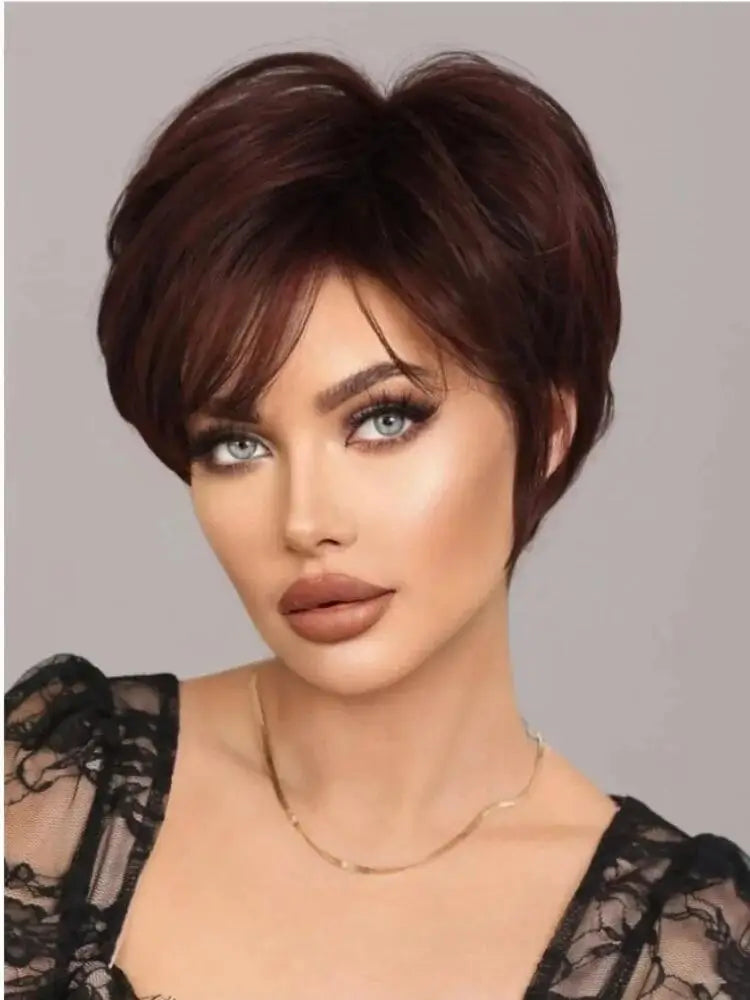 Short Elf Cut Wig With Bangs For Women Synthetic Daily Wear