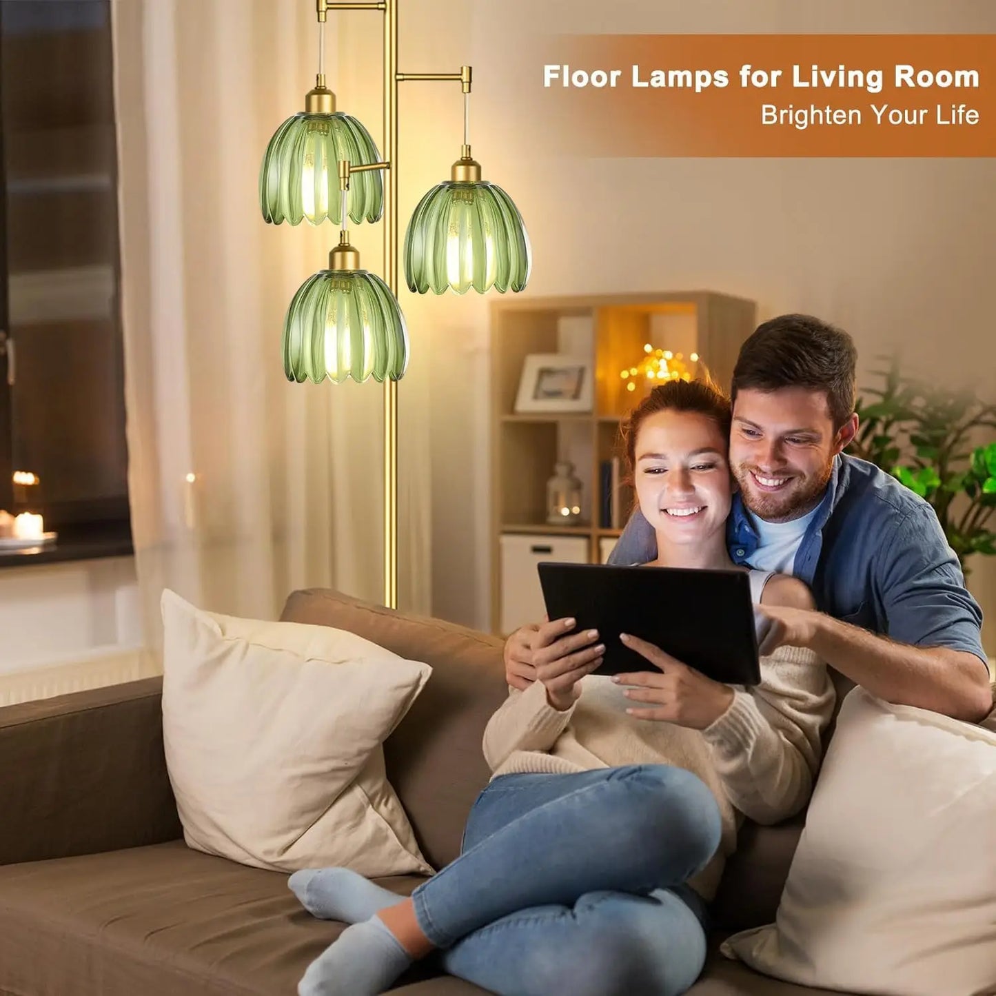 XMSJ Mid Century Modern Floor Lamp With Brass Tree