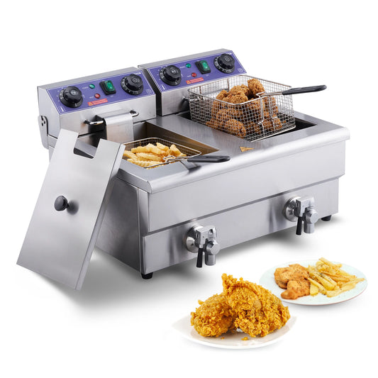 SucceBuy Electric Deep Fryer Dual Tank 12L 5000W Countertop