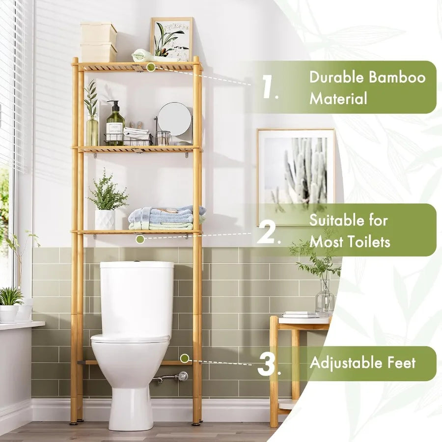 XIUWO Over Toilet Storage Bamboo 3-Tier Organizer Rack