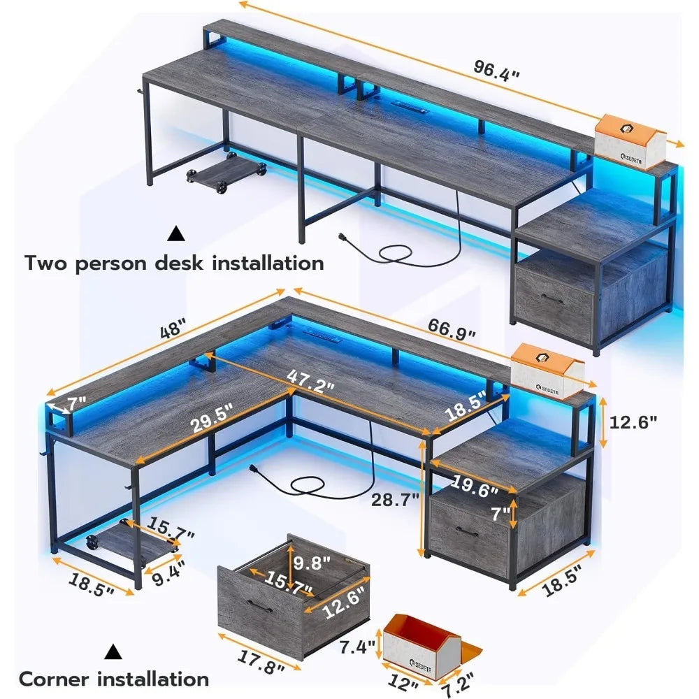 ZHUXIANG Office Desk With Wood File Drawer And Power Outlet
