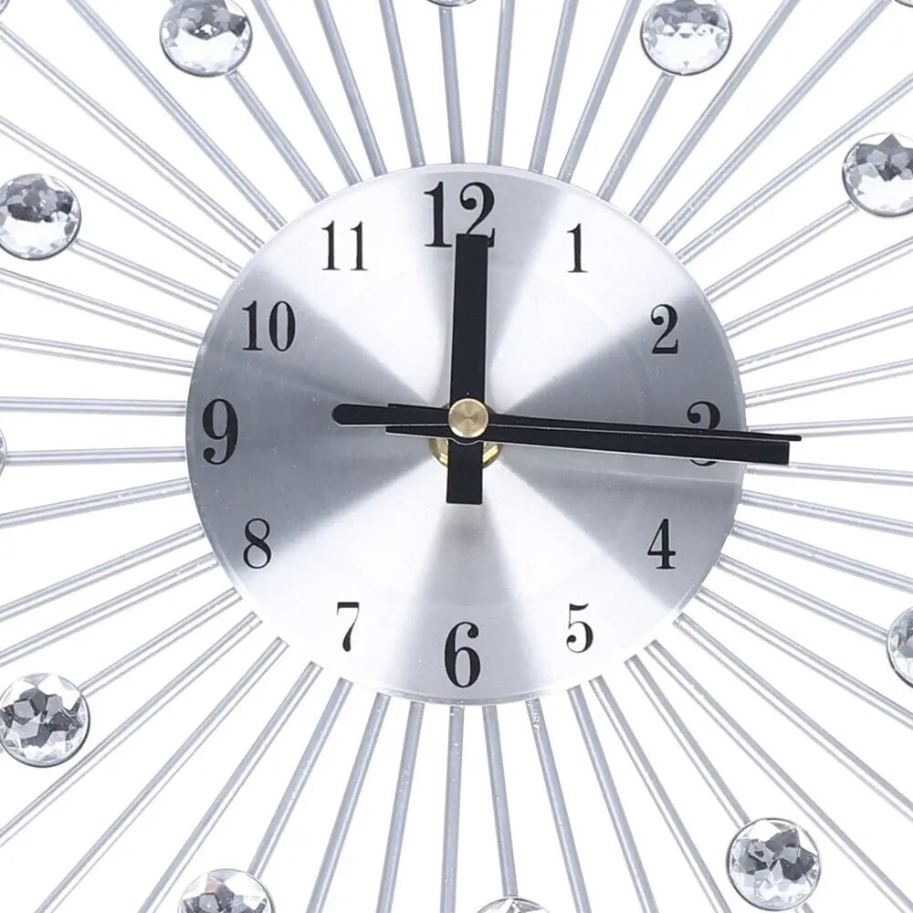 Bymaocar Silent Metal Wall Clock With Glass Crystal Decor