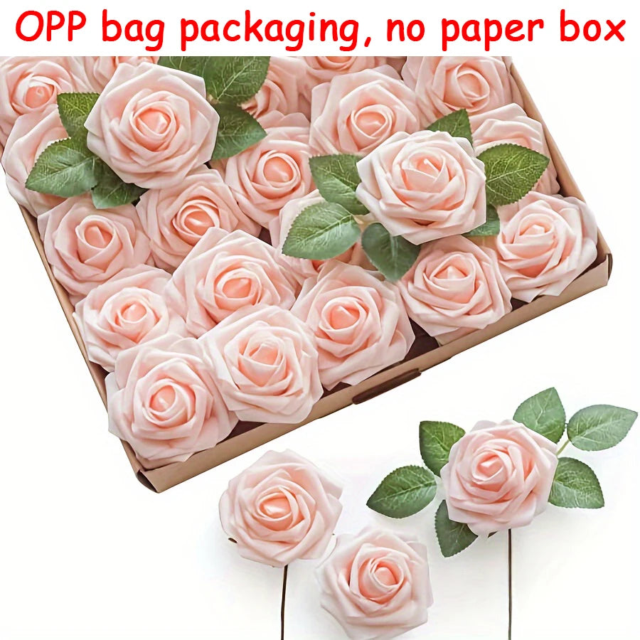 25pcs Artificial Roses With Stems For DIY Wedding Bouquets