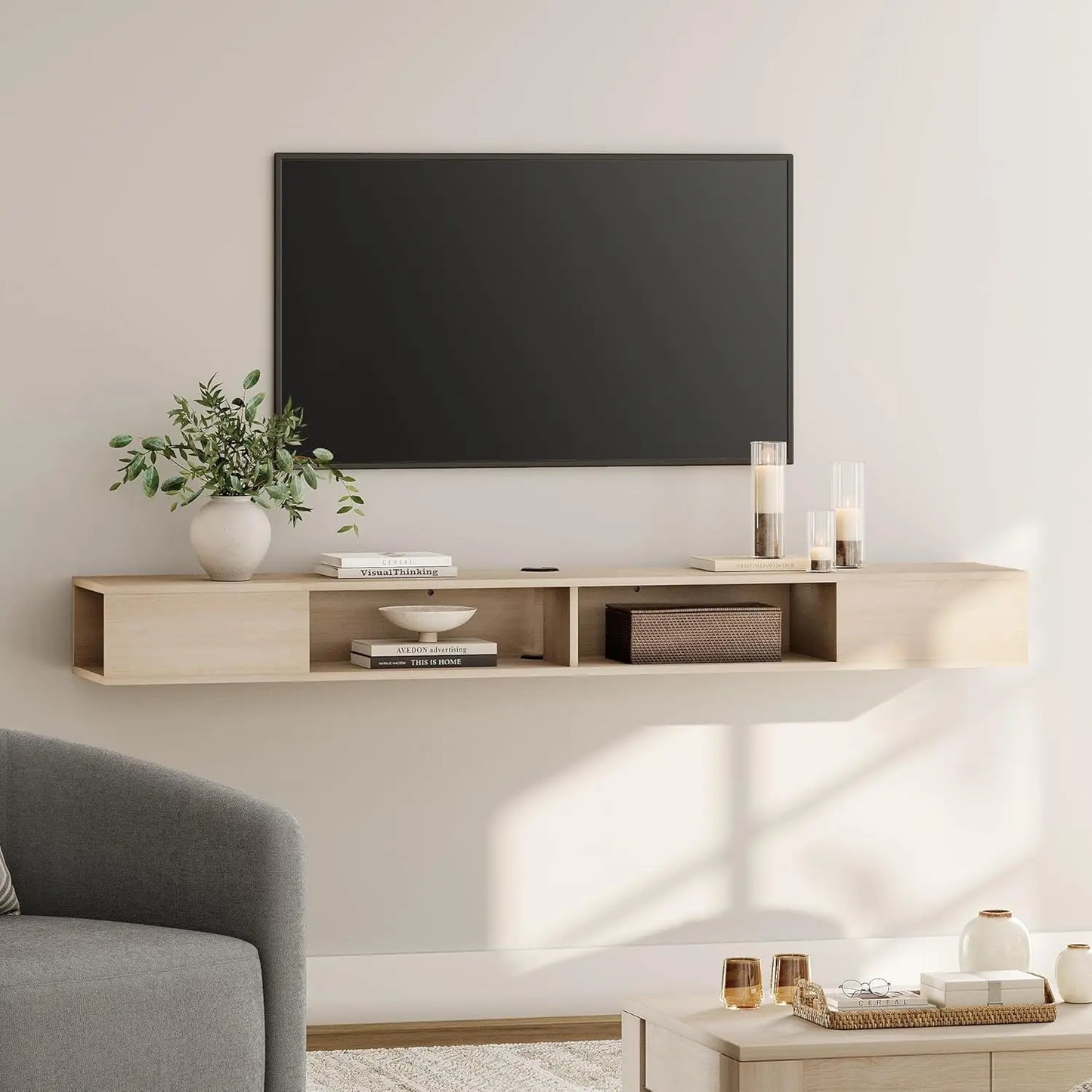 70 inch Floating TV Shelf for 75 inch TV, Floating TV Stand with Storage Under TV for Living Room, Entertainment Center for Wall