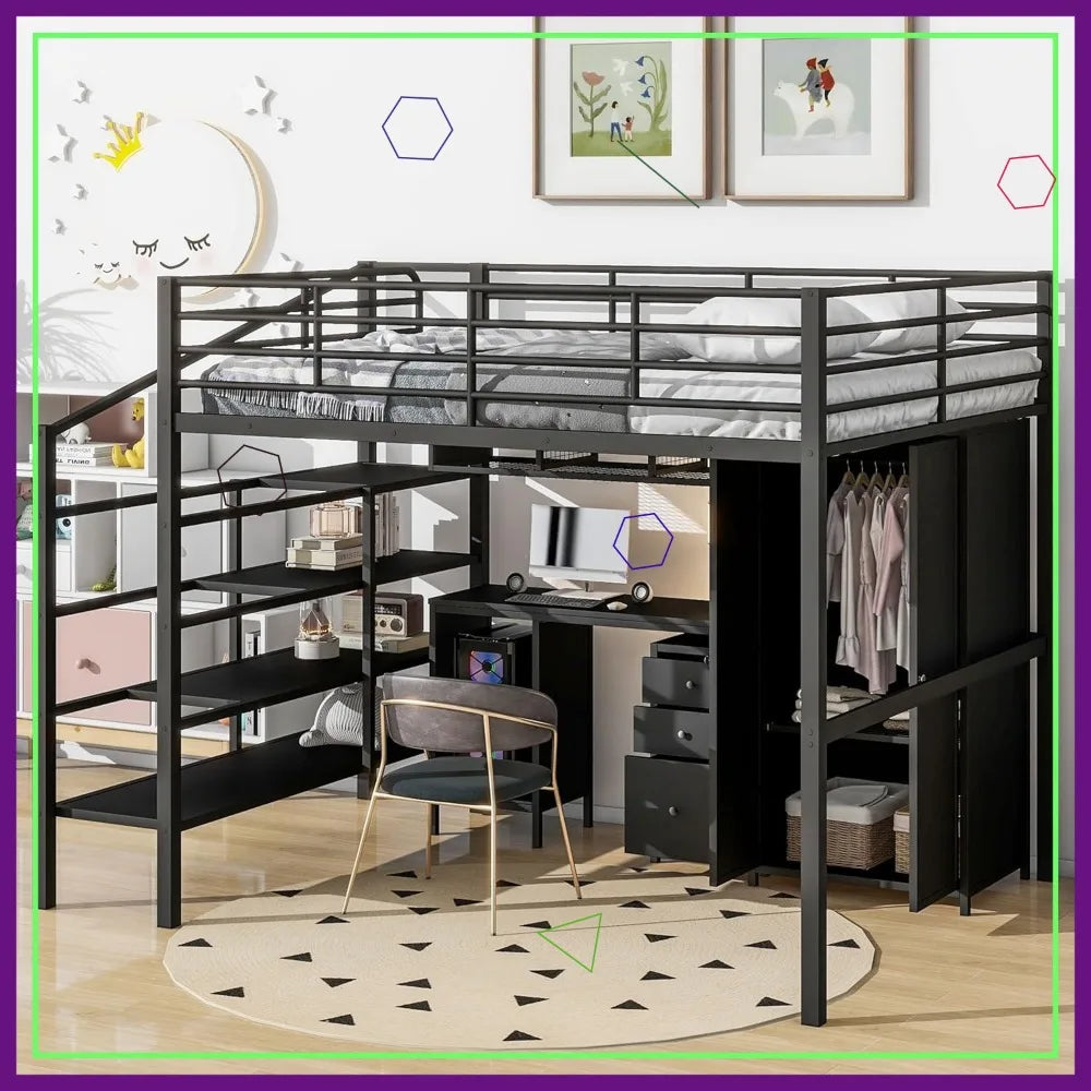 Loft Bed With Desk And Stairs Shelves Wardrobe Unit