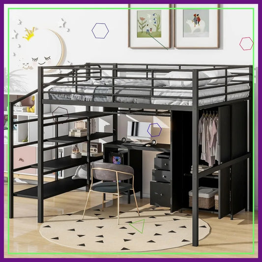 Loft Bed With Desk And Stairs Shelves Wardrobe Unit