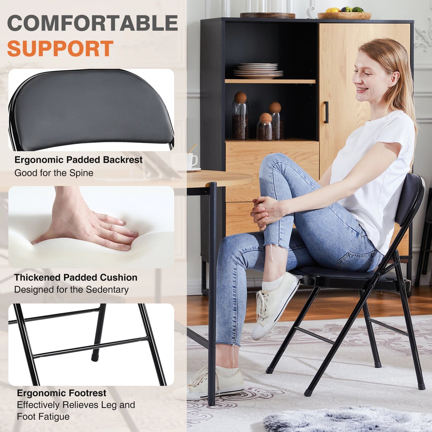 JHK Padded Folding Chair 4 Pack Faux Leather Sturdy Metal