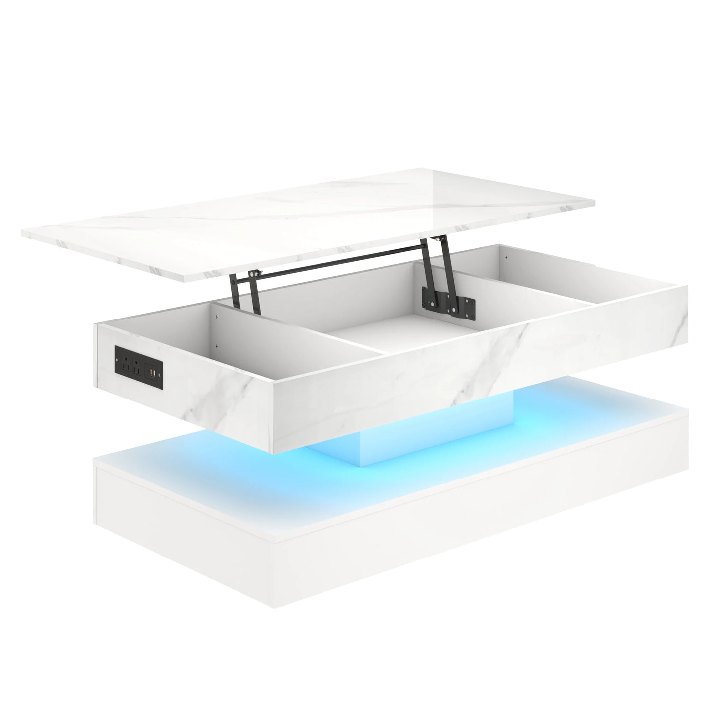 QiaoShiRen LED Coffee Table With Open Shelf And Large Storage