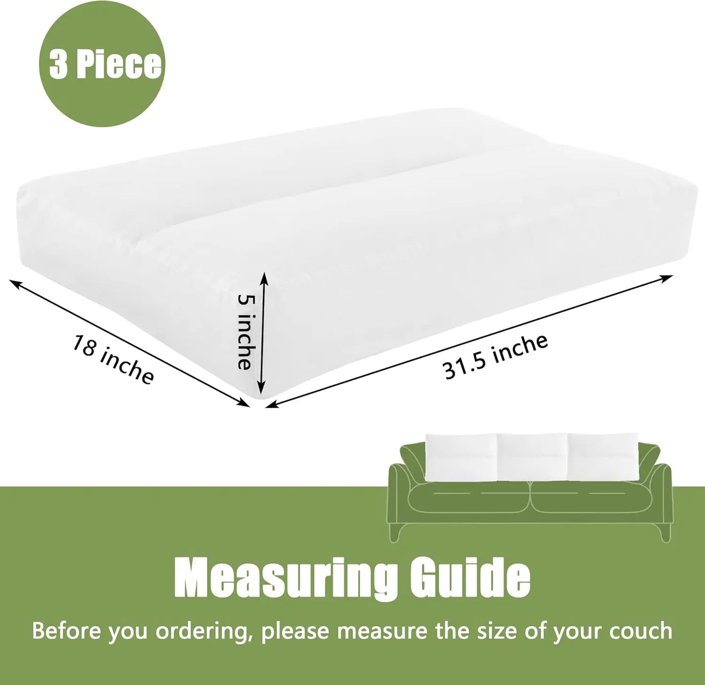 3 Pack Shredded Foam Sofa Back Cushion Replacement Lumbar Support