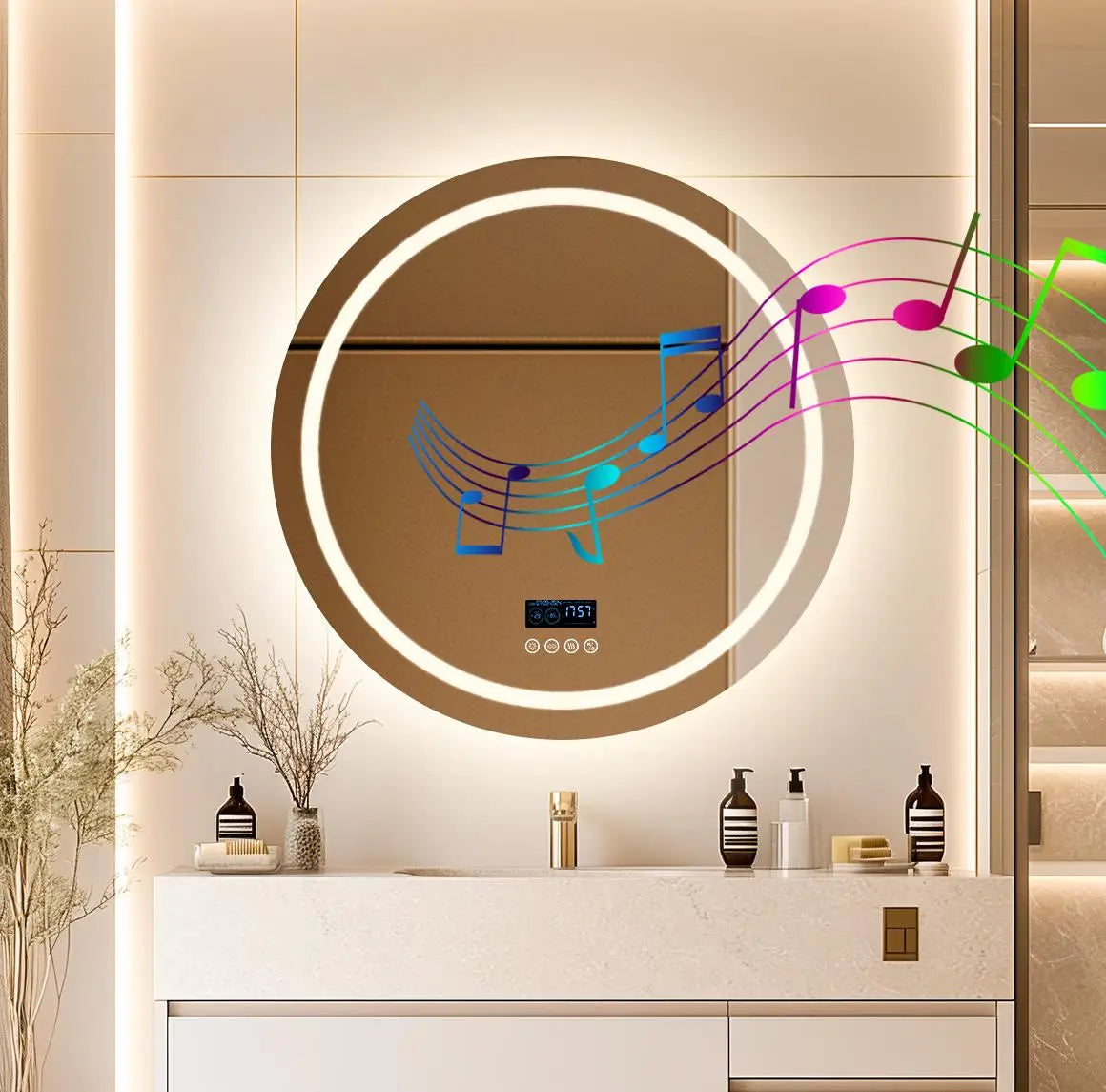 Bluetooth Music LED Bathroom Mirror With Anti Fog Touch Control 3 Color Modes