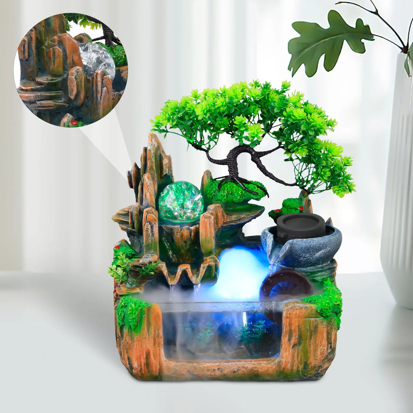 Rockery Water Fountain Indoor Tabletop Decor With LED Light And Mist