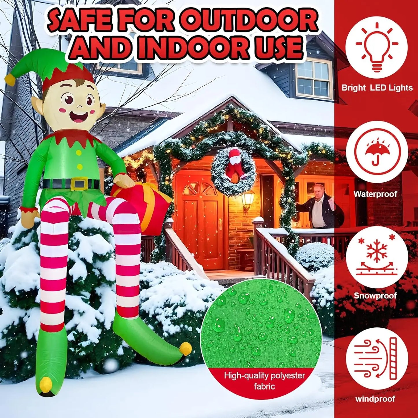 Christmas Inflatable Sitting Elf With LED Lights For Indoor Decoration