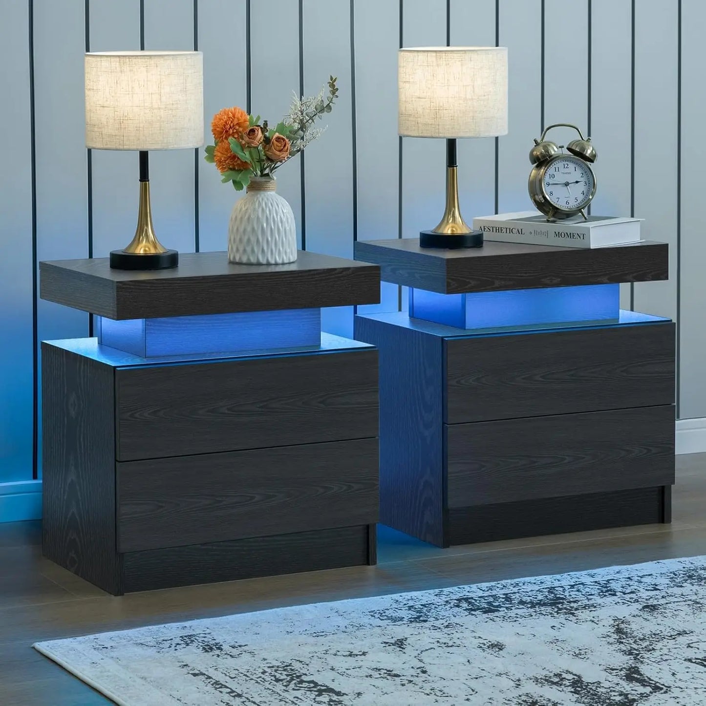Cubehom LED Nightstand Set 2 Drawers Bedside Table