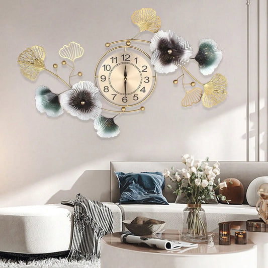 Ginkgo Leaf Wall Clock Quartz Quiet Mute Living Room Decor