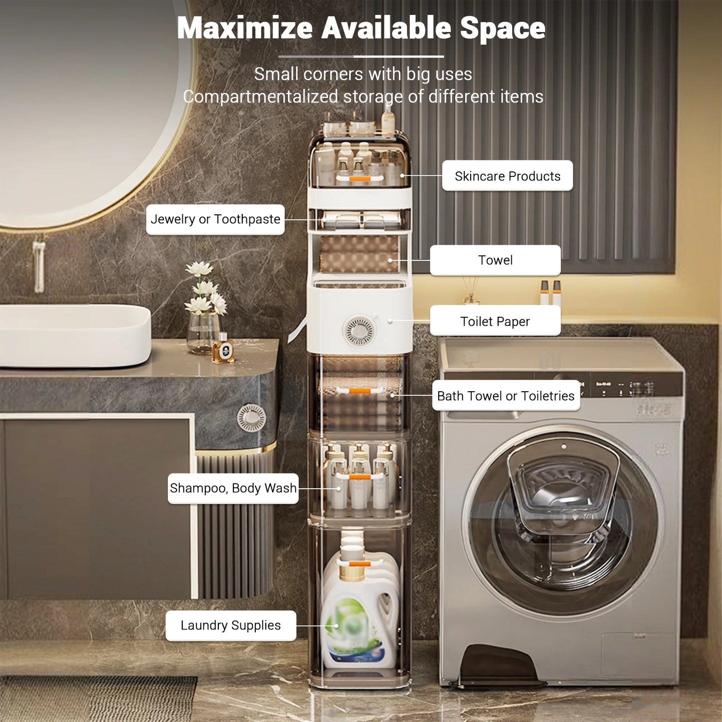 Narrow Bathroom Floor Cabinet With Tissue Box And Wheels