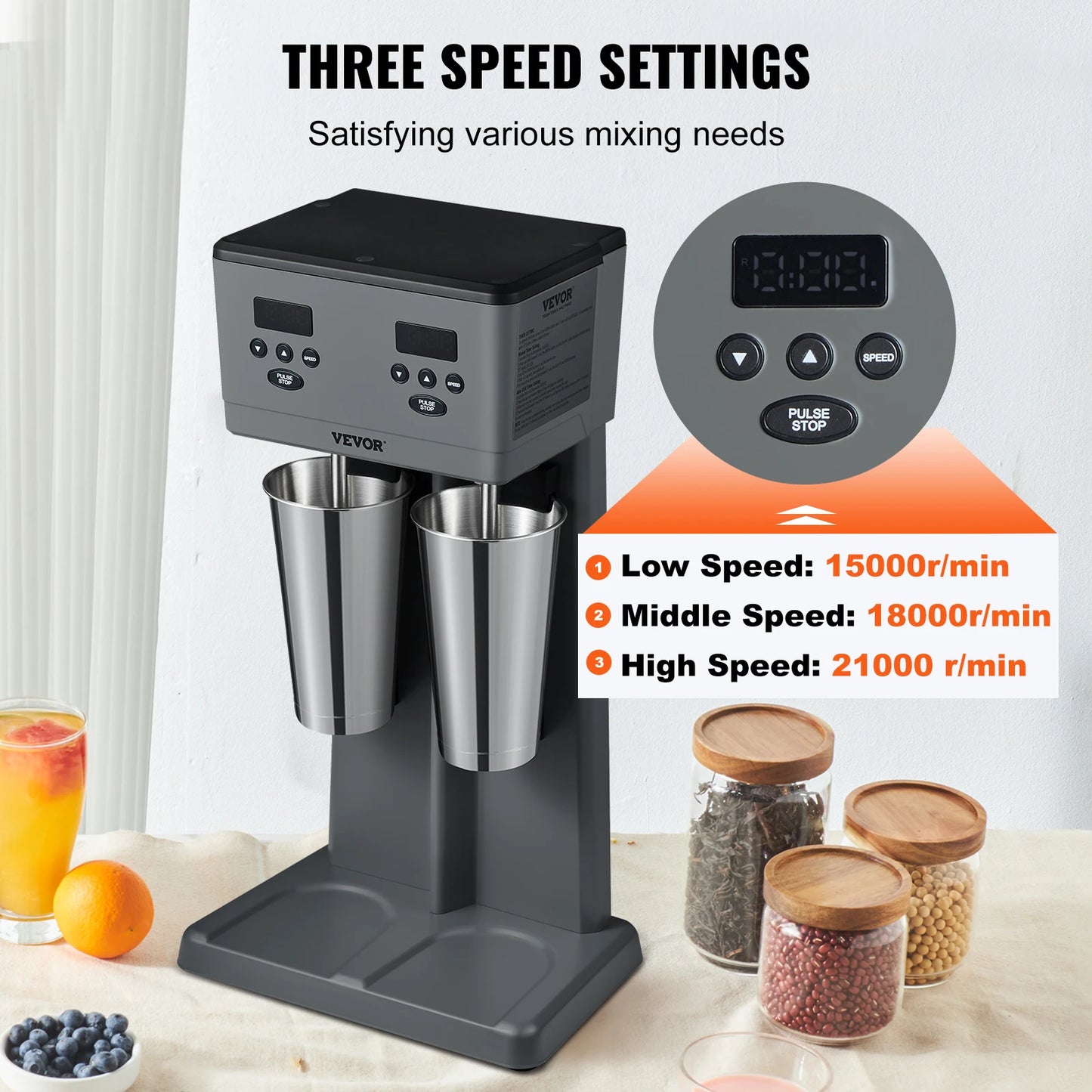 VEVOR Dual Head Milk Shake Maker 375W Commercial Blender