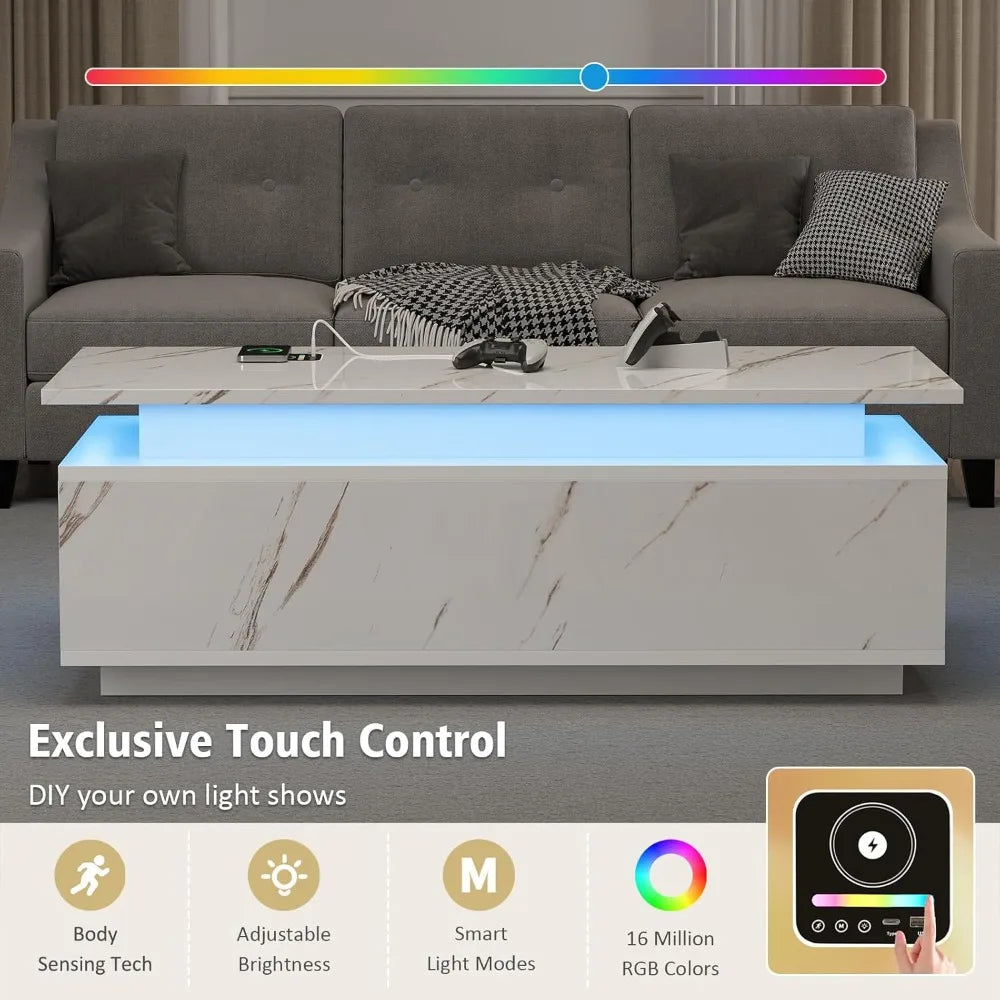 Smart LED Coffee Table With Wireless Charging And Storage