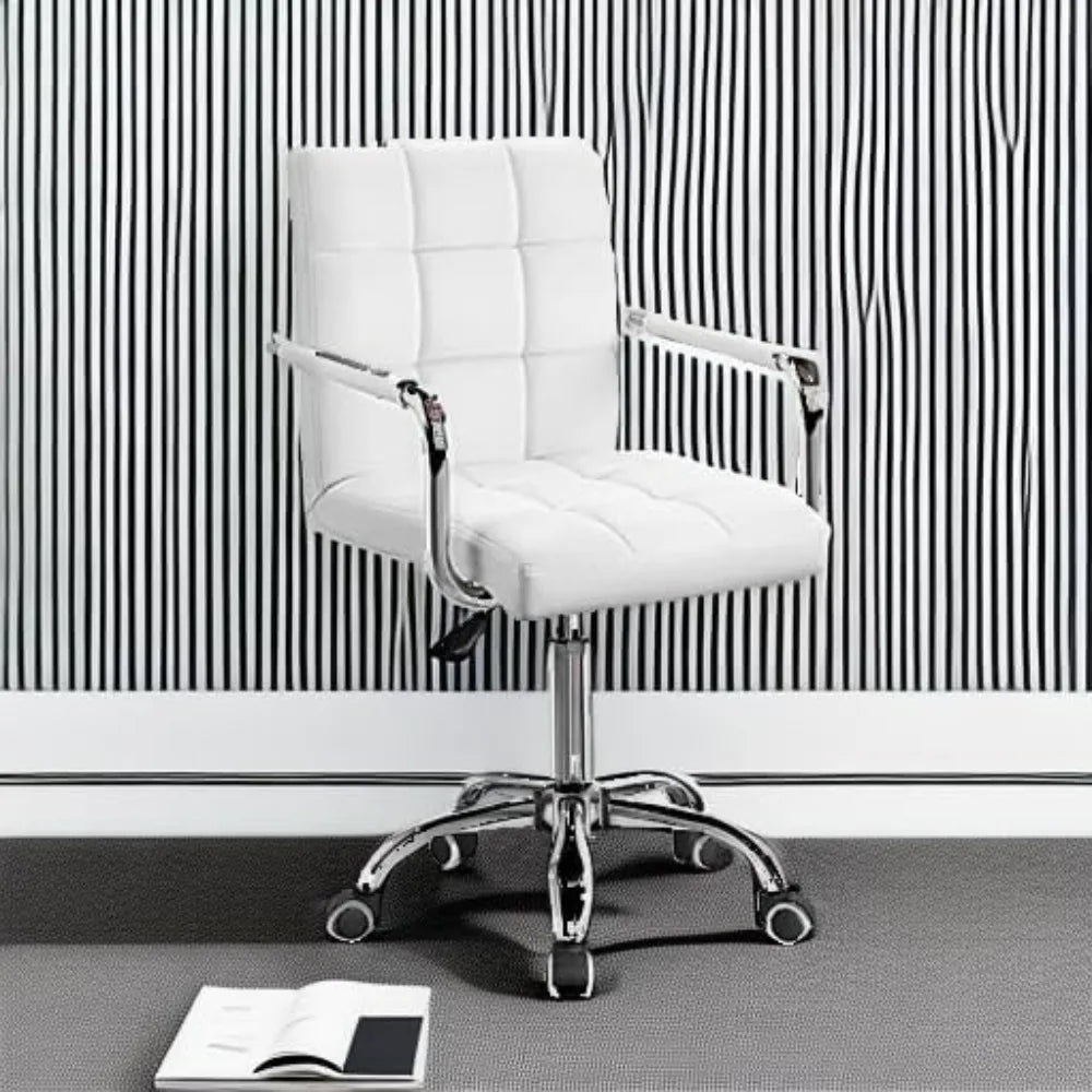Mid-Back Office Task Chair Ribbed PU Leather Ergonomic