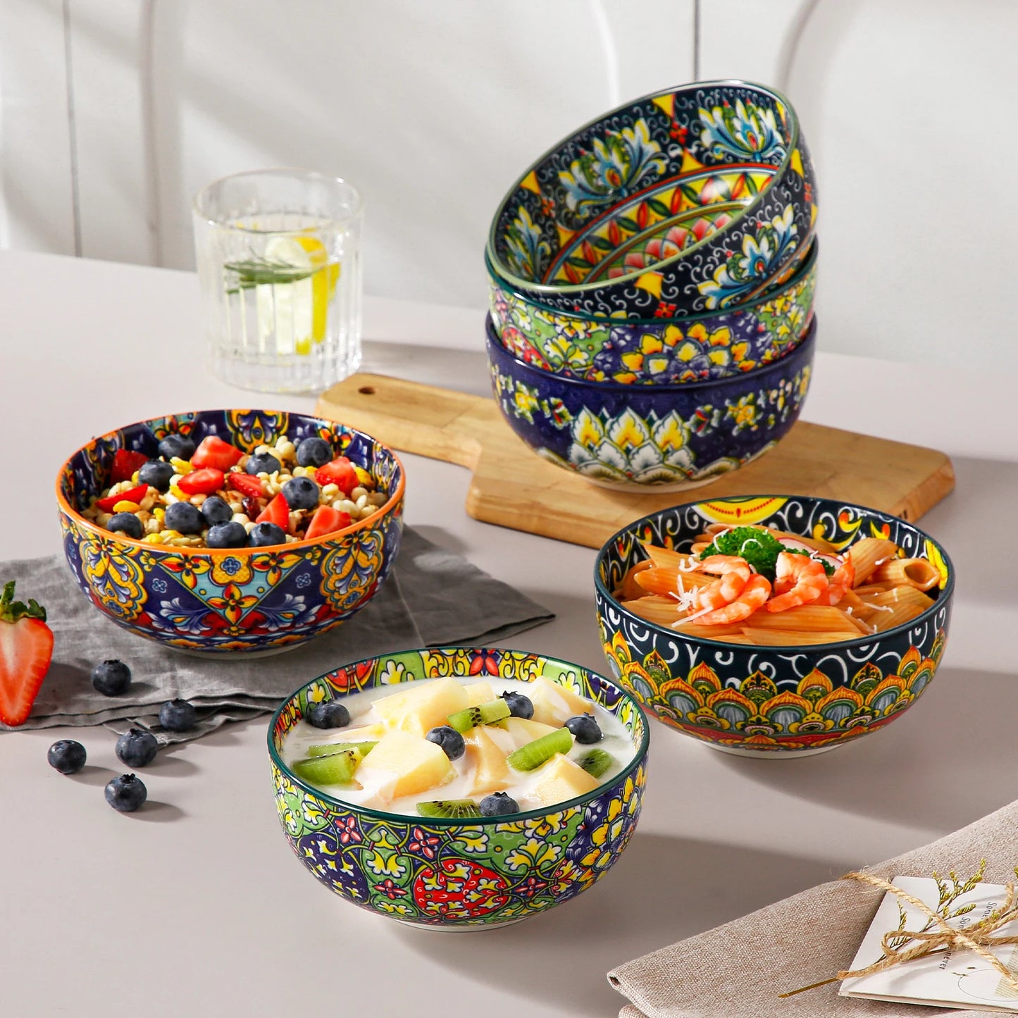 Malacasa Ceramic Cereal Bowls Set For Salad Pasta Rice