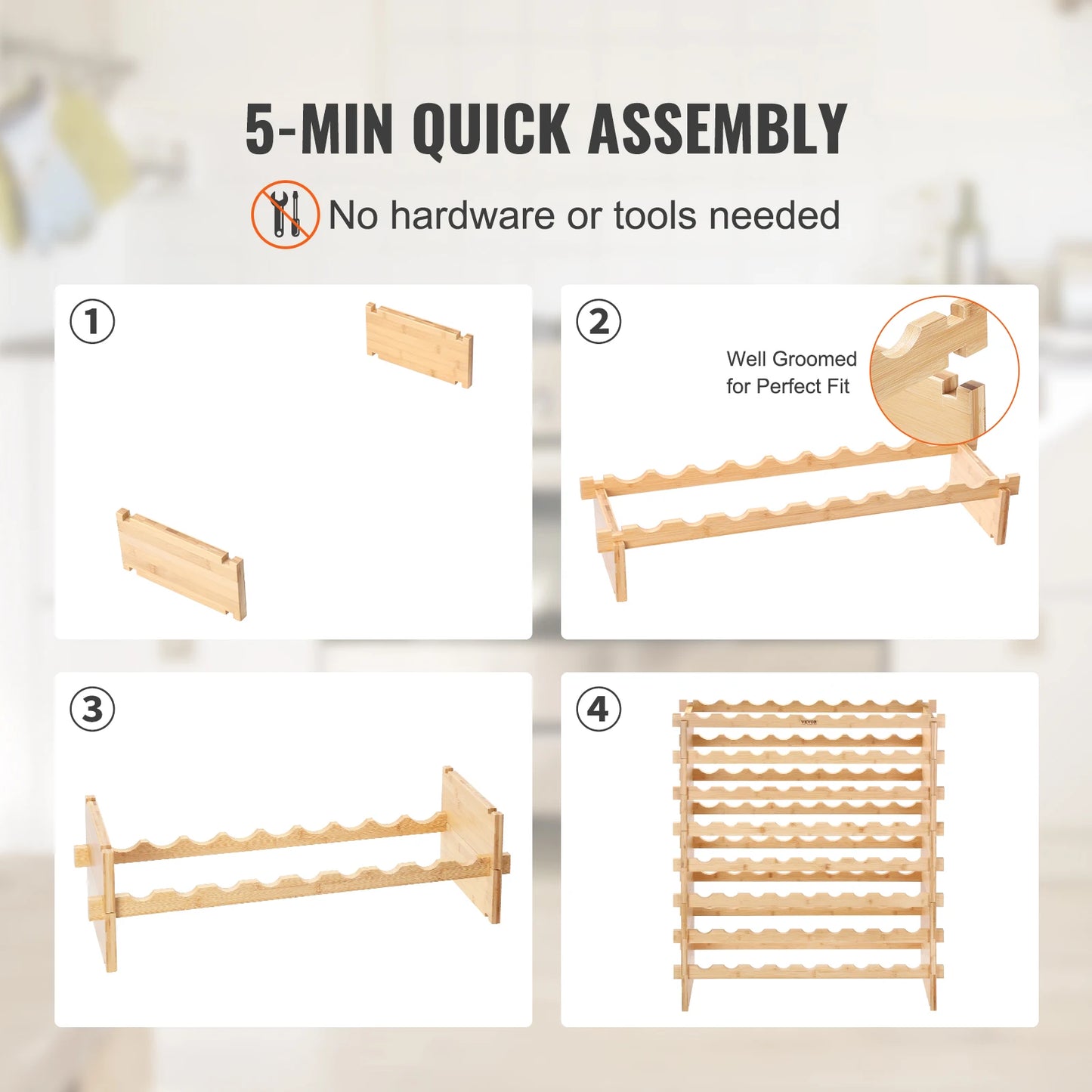SucceBuy 8 Tier Stackable Bamboo Wine Rack Free Standing