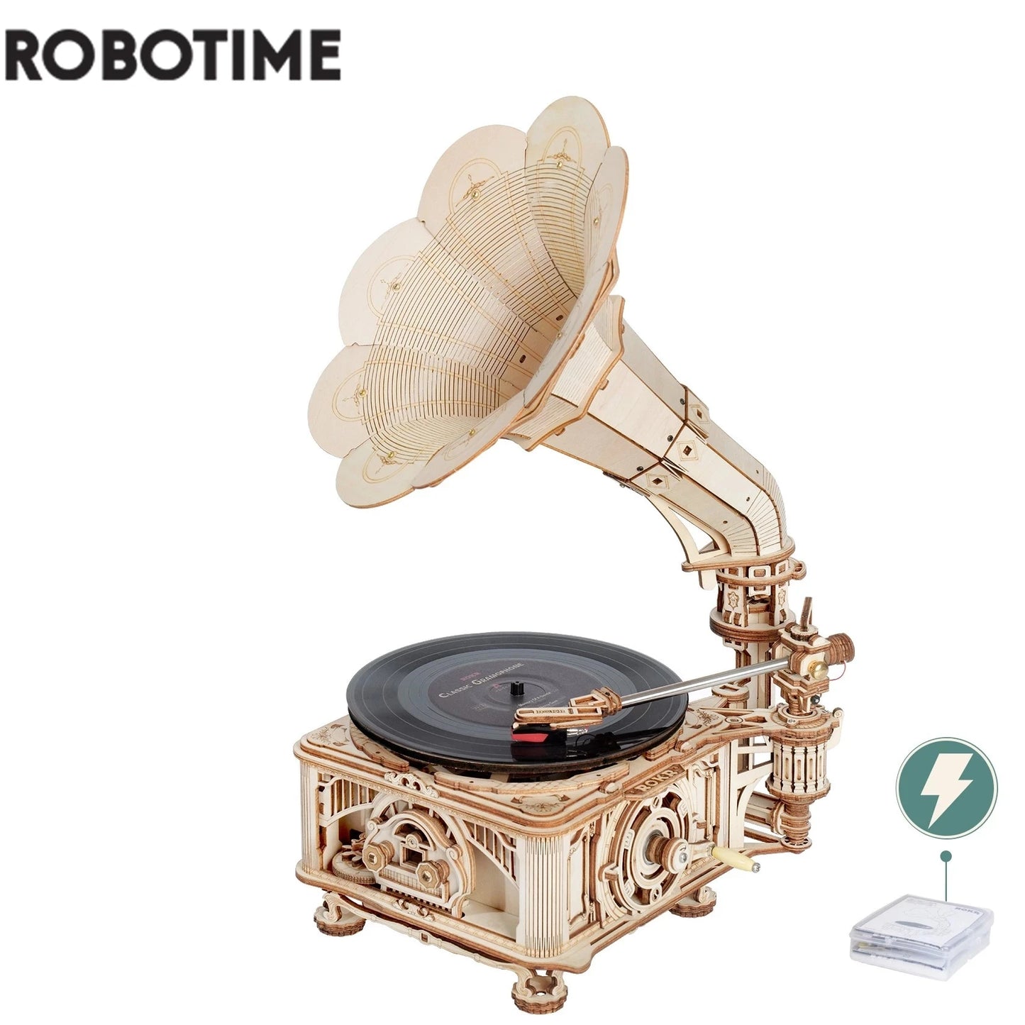 Robotime Hand Crank Gramophone Wooden Model Building Kit