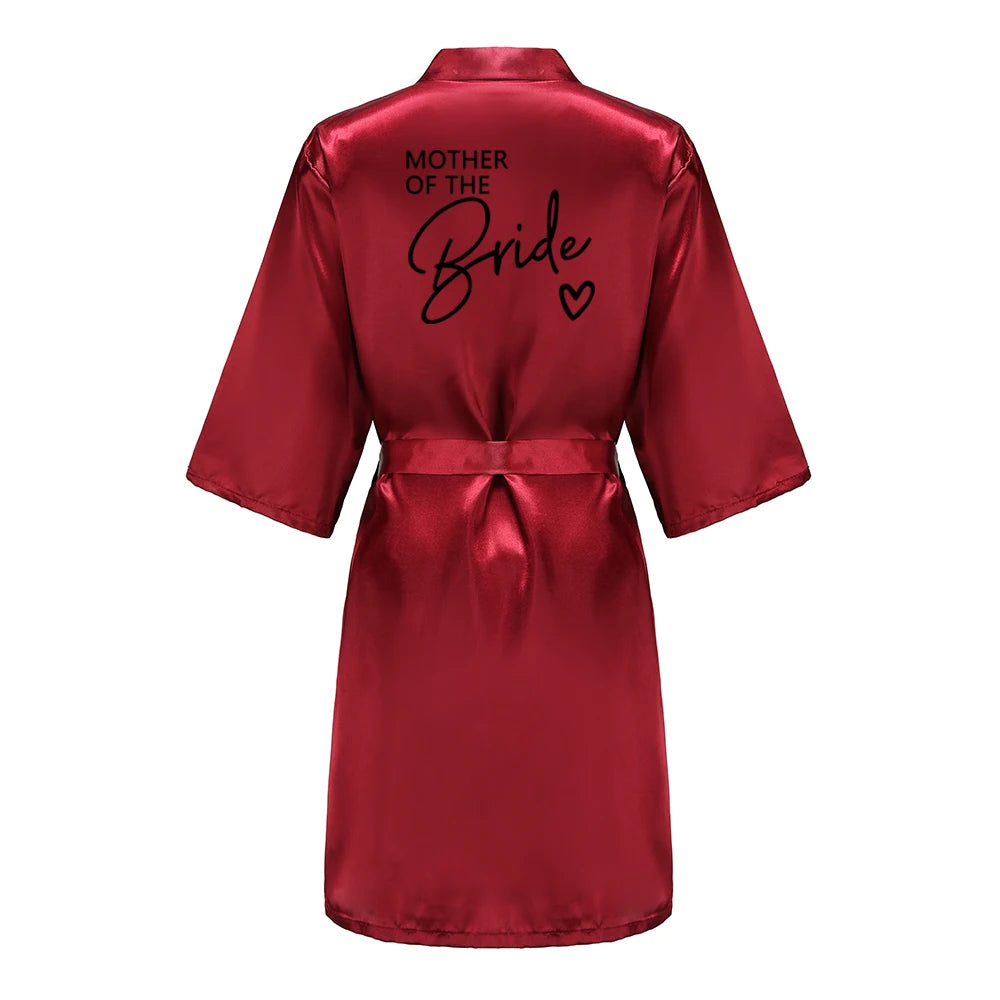 Wedding Party Team Bride Robe With Black Letters Kimono Satin Pajamas Bridesmaid Bathrobe SP003