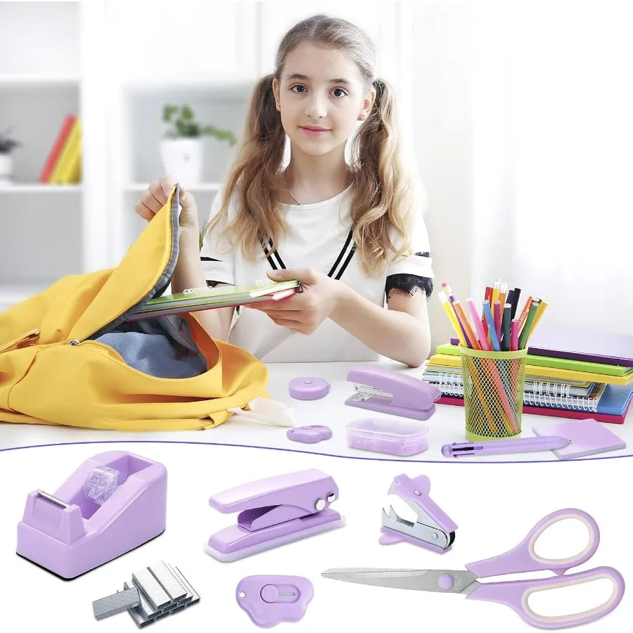 High-concerned Desk Accessory Kit With Stapler, Tape Dispenser, Ballpoint