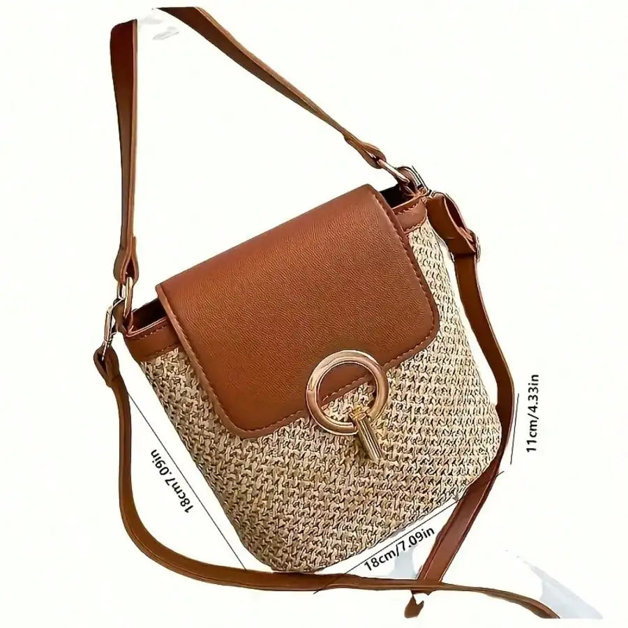 Woven Beach Crossbody Bag With Adjustable Strap And Gold Lock