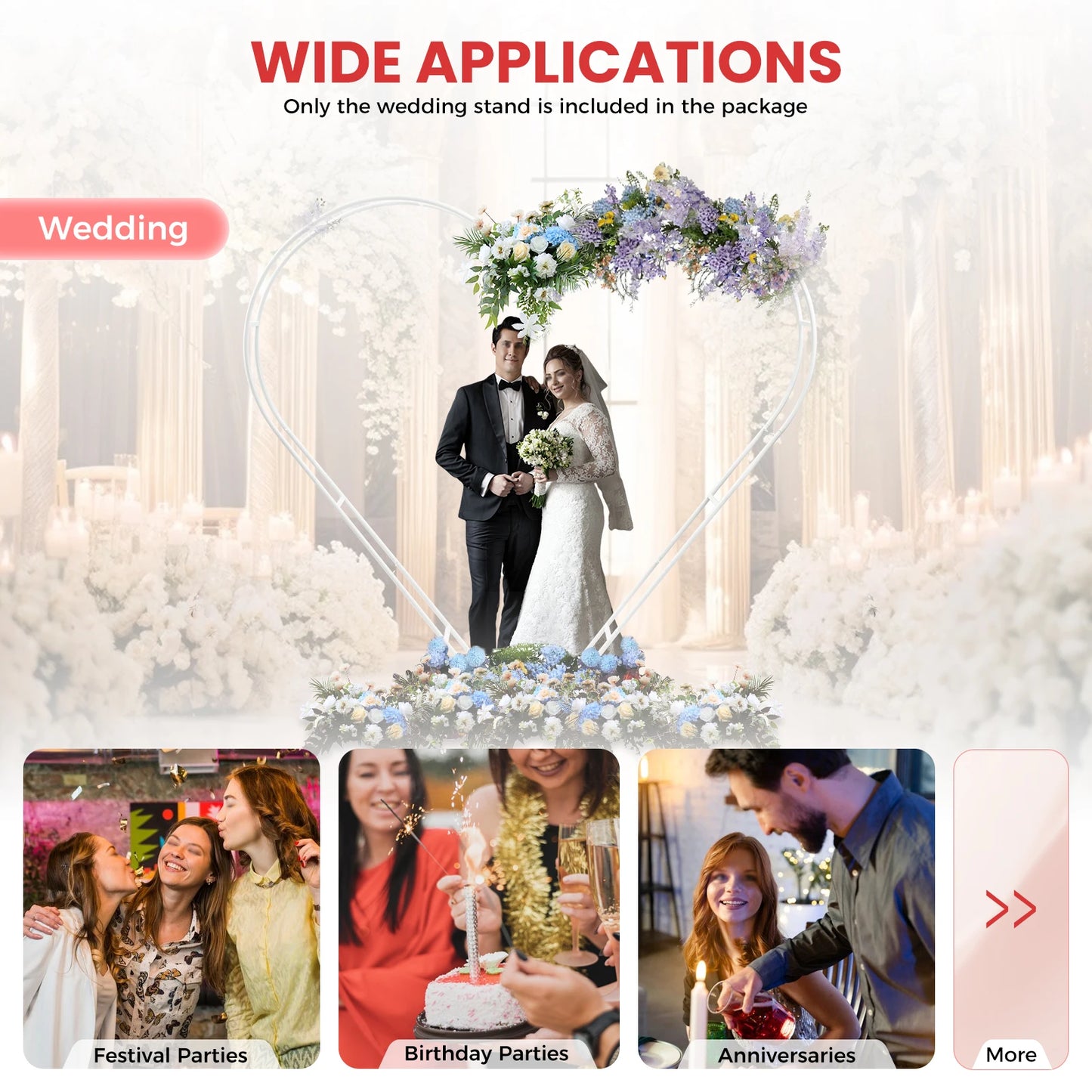 Wedding Heart Shape Metal Arch Backdrop Decoration For Events
