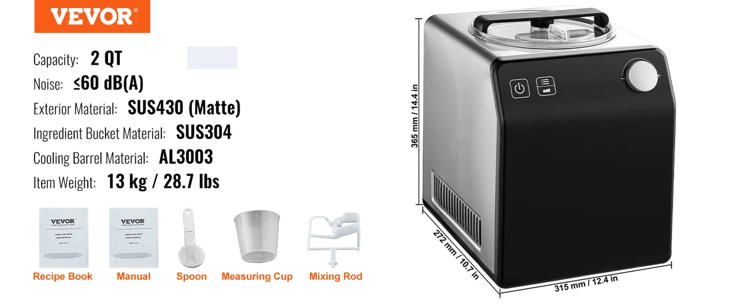 SucceBuy Upright Automatic Ice Cream Maker Built-In Compressor 2 Quart