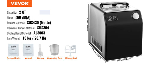 SucceBuy Upright Automatic Ice Cream Maker Built-In Compressor 2 Quart