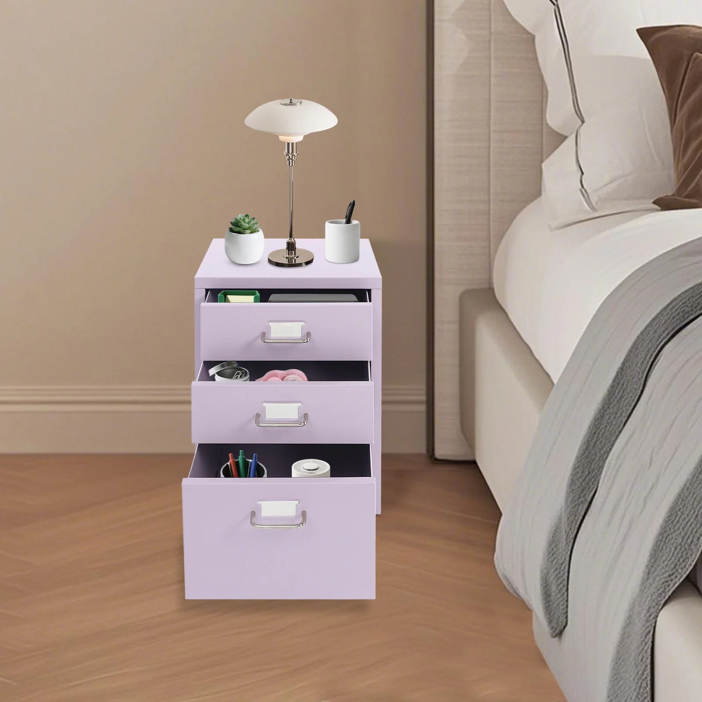 Bymaocar 3-Tier Vertical Cold-Rolled Steel Mobile File Cabinet With Lock