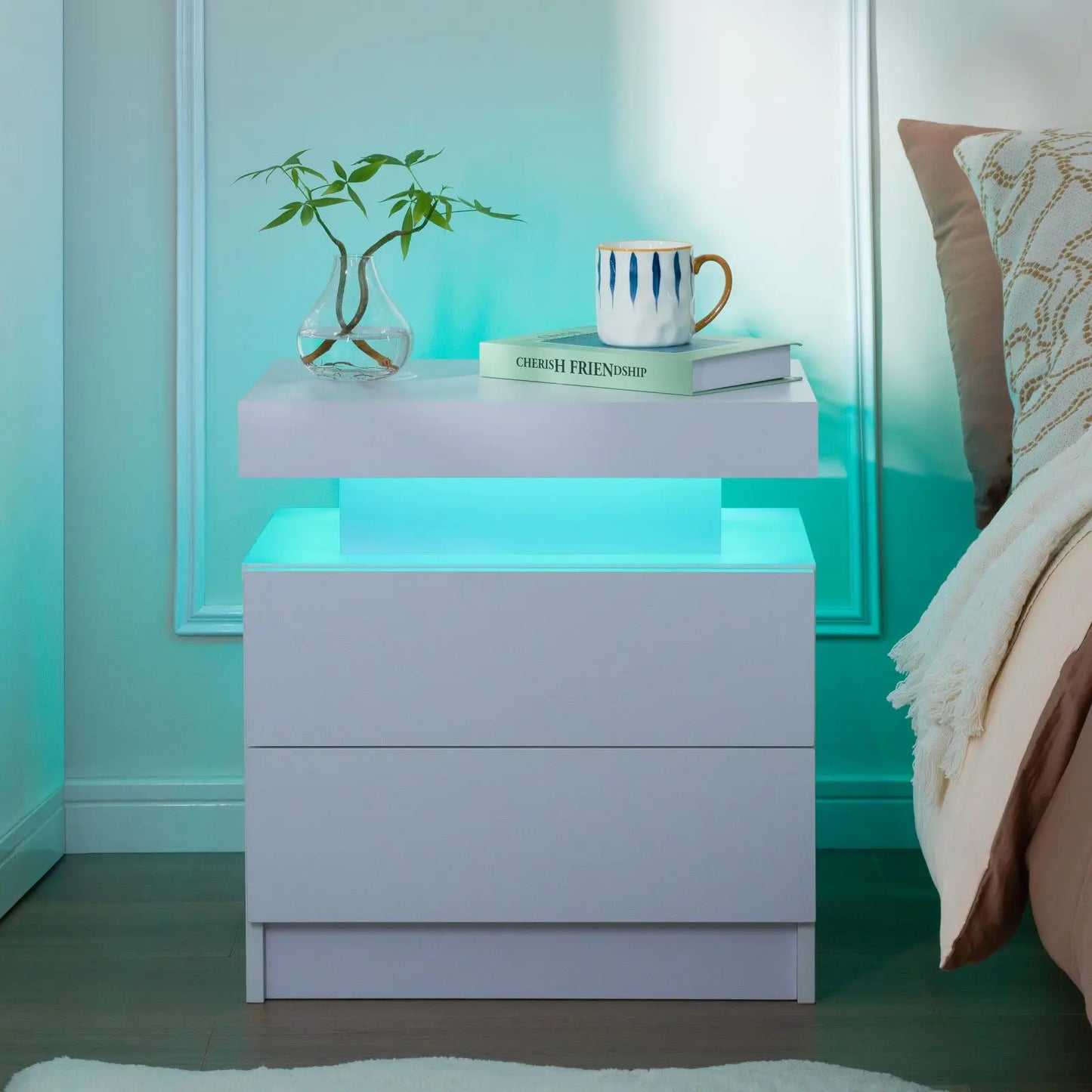 Cubehom LED Nightstand Set 2 Drawers Bedside Table