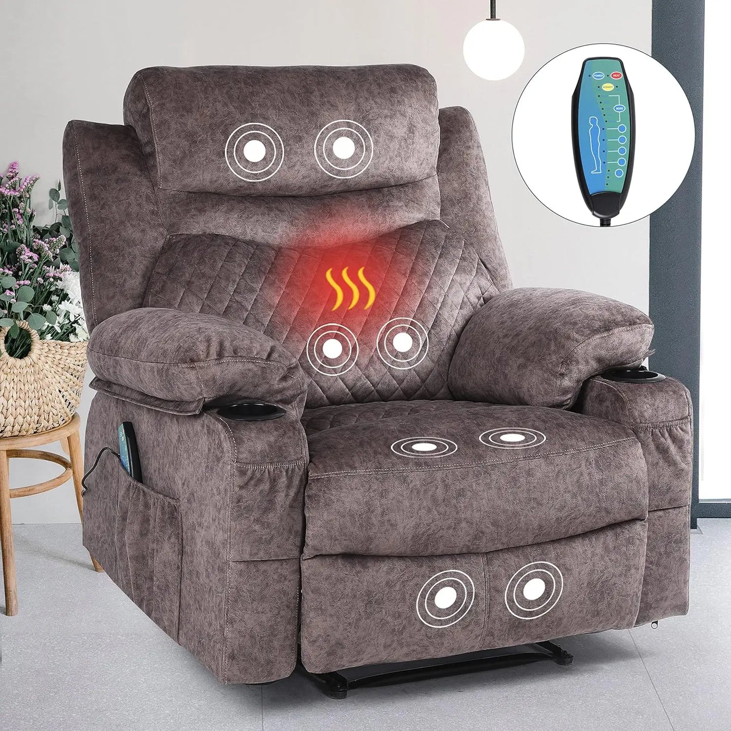 Huanzhuang Overstuffed Heated Massage Recliner Chair