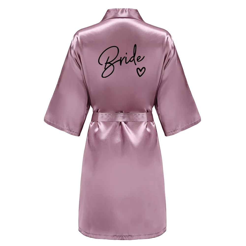 Wedding Party Team Bride Robe With Black Letters Kimono Satin Pajamas Bridesmaid Bathrobe SP003