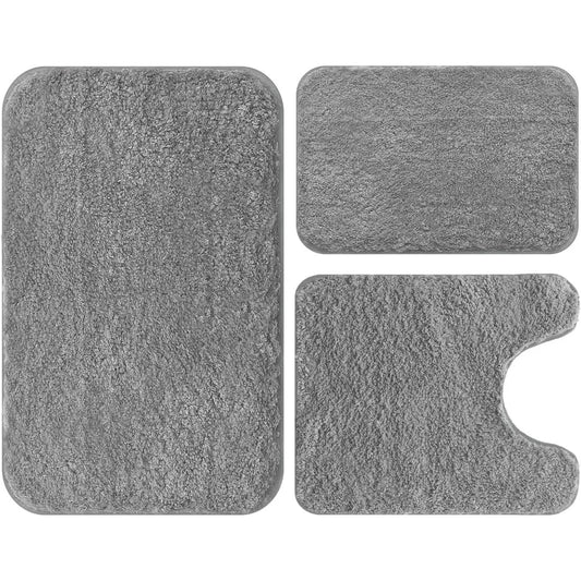 Bathroom Rugs Set 3 Piece Microfiber Non Slip U Shape Tufted Mats