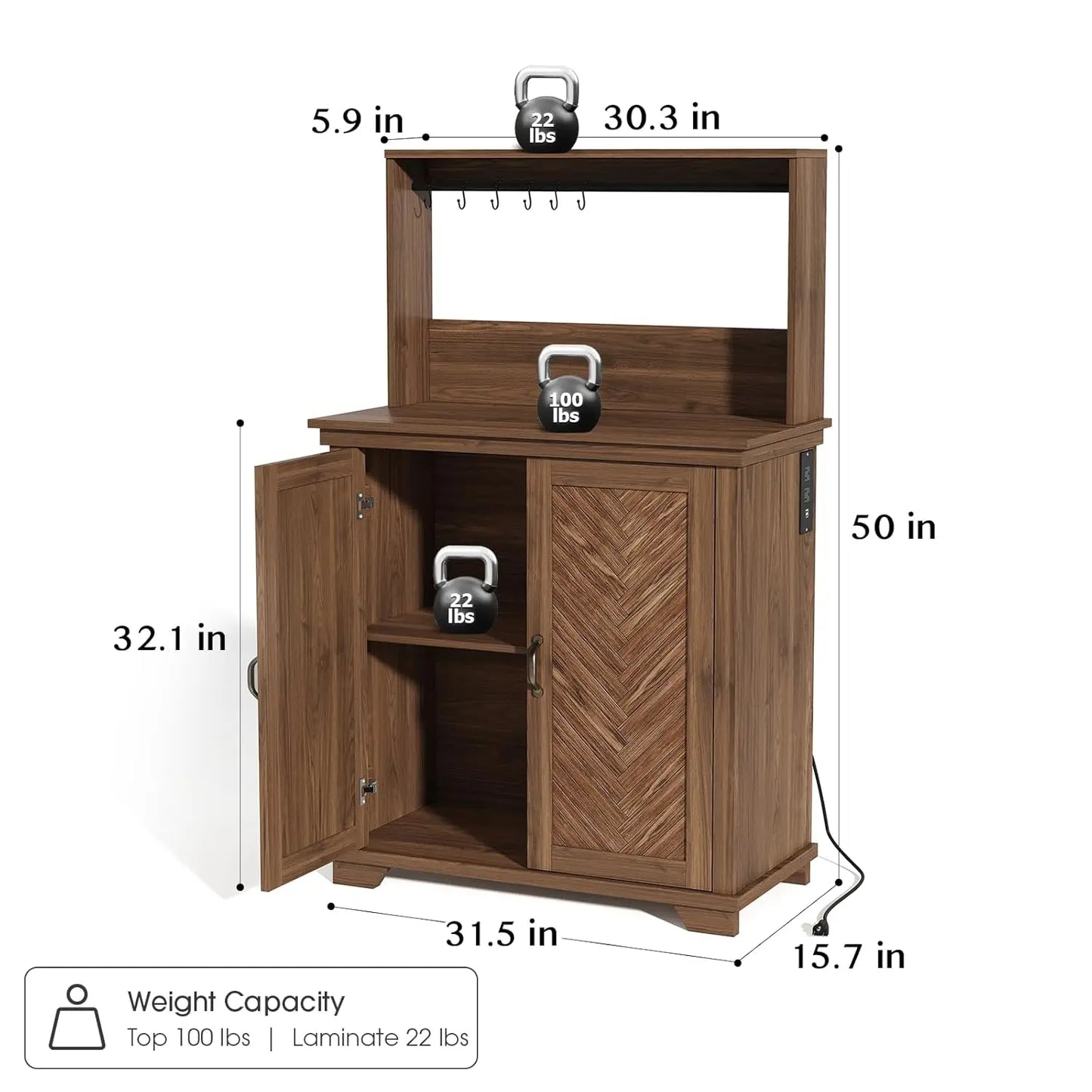 Farmhouse Coffee Bar Cabinet With Storage And Charging Station