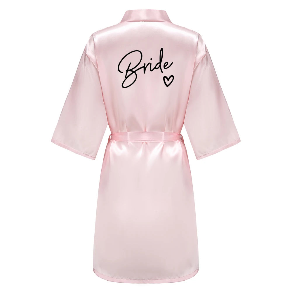 Wedding Party Team Bride Robe With Black Letters Kimono Satin Pajamas Bridesmaid Bathrobe SP003