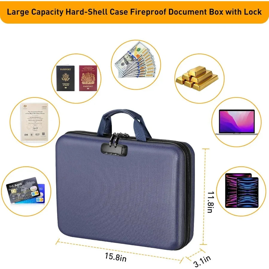 Fireproof Document Organizer Lock Safe Box Waterproof Hard Shell